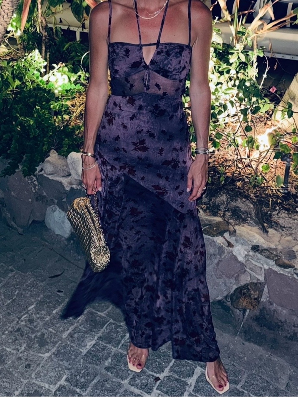 Zara Elegant Purple Floral Sheer Slip Dress with Spaghetti Straps